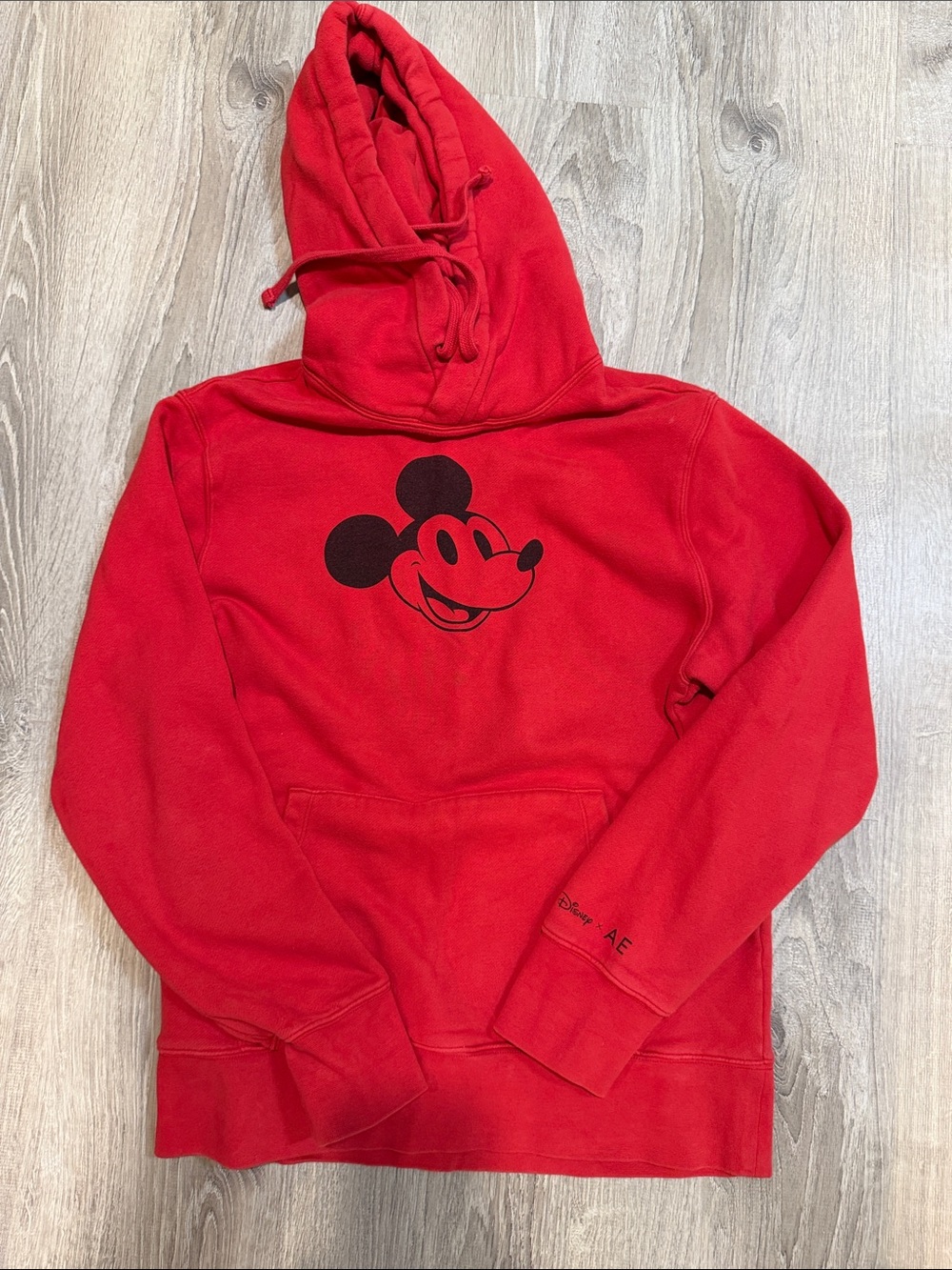 American Eagle Outfitters x Disney Red Pullover Hoodie with Black Mickey Graphic